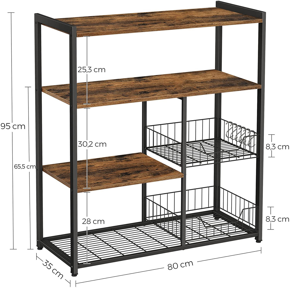 Rustic Multi Level Shelf - 80 x 35 x 95cm