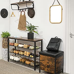 Shoe Rack With 3 Mesh Rustic Metal Shelves