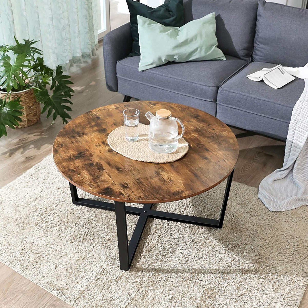 Rustic Brown and Black Round Coffee Table
