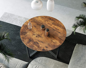 Rustic Brown and Black Round Coffee Table