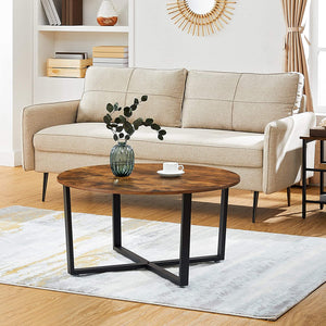 Rustic Brown and Black Round Coffee Table