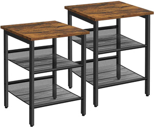 Industrial Styled Bedside Tables With Adjustable Mesh Shelves - 2 Pack