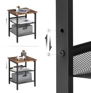 Industrial Styled Bedside Tables With Adjustable Mesh Shelves - 2 Pack