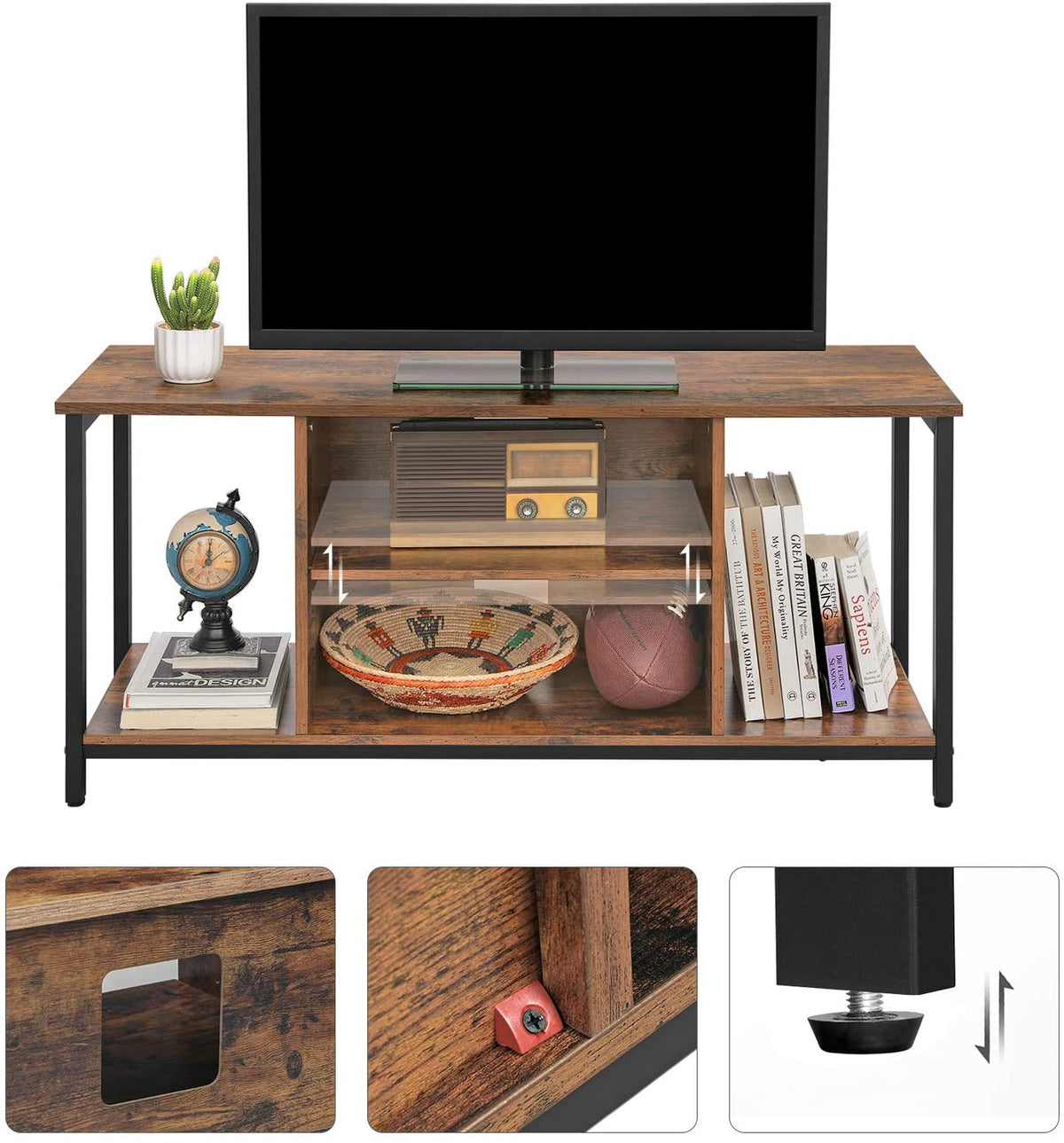 Open Rustic Brown Industrial TV Console Unit
