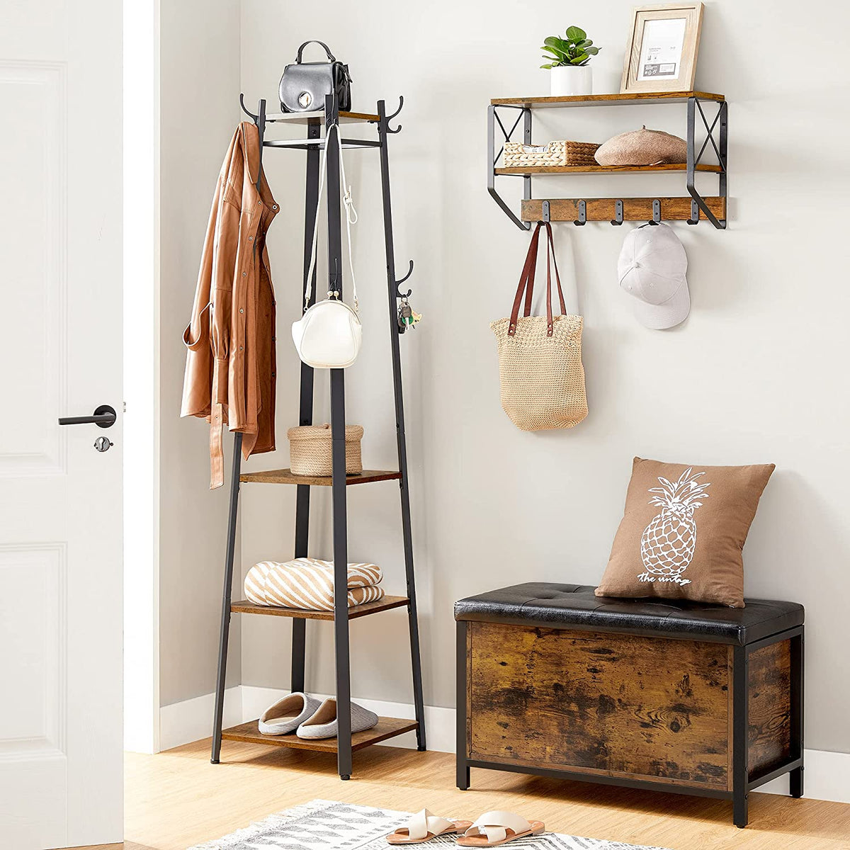 3 Shelf Coat Rack With Hanging Hooks