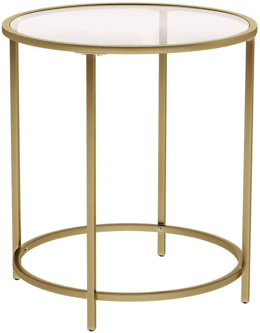 Gold Round Side Table With Golden Metal Frame