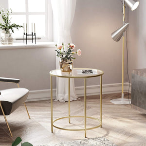Gold Round Side Table With Golden Metal Frame
