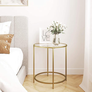 Gold Round Side Table With Golden Metal Frame