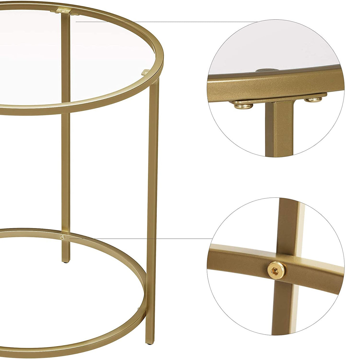 Gold Round Side Table With Golden Metal Frame