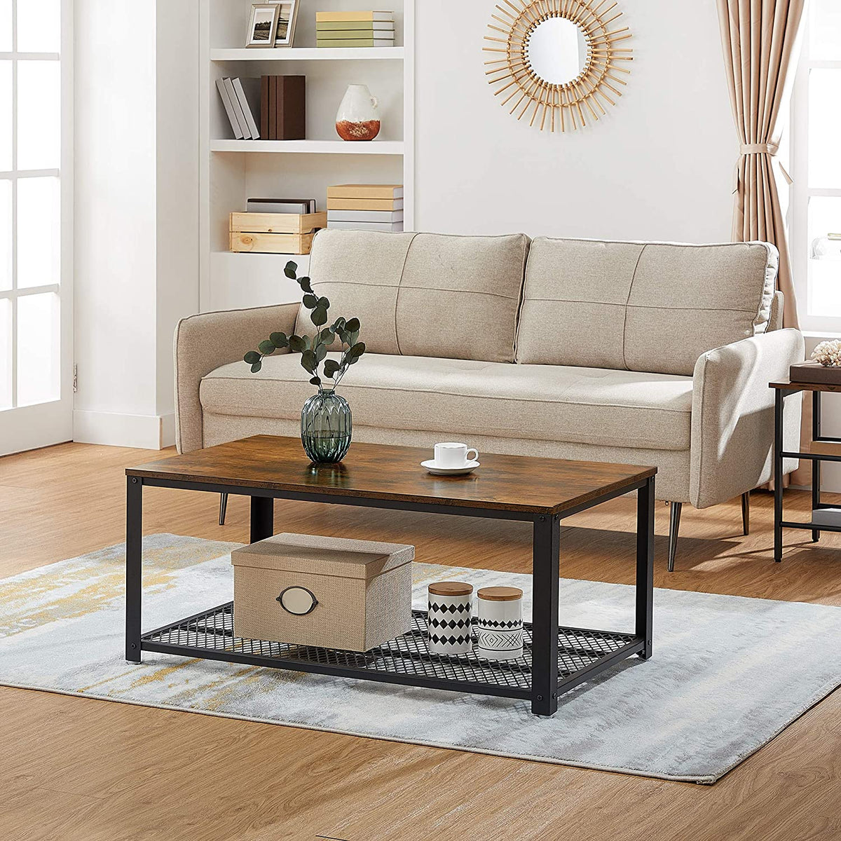 Rustic Coffee Table With Metal Frame