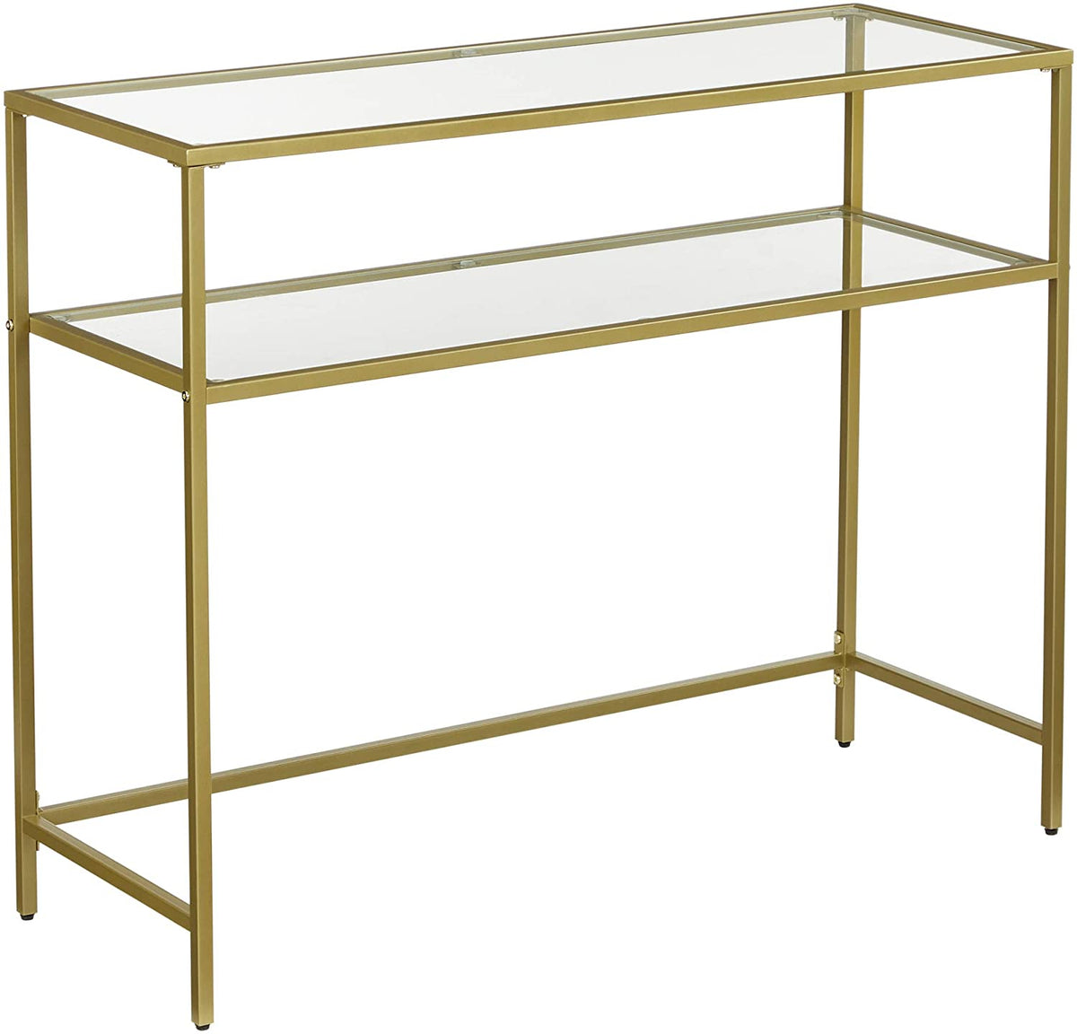 Metal Frame Table With 2 Shelves And Adjustable Feet
