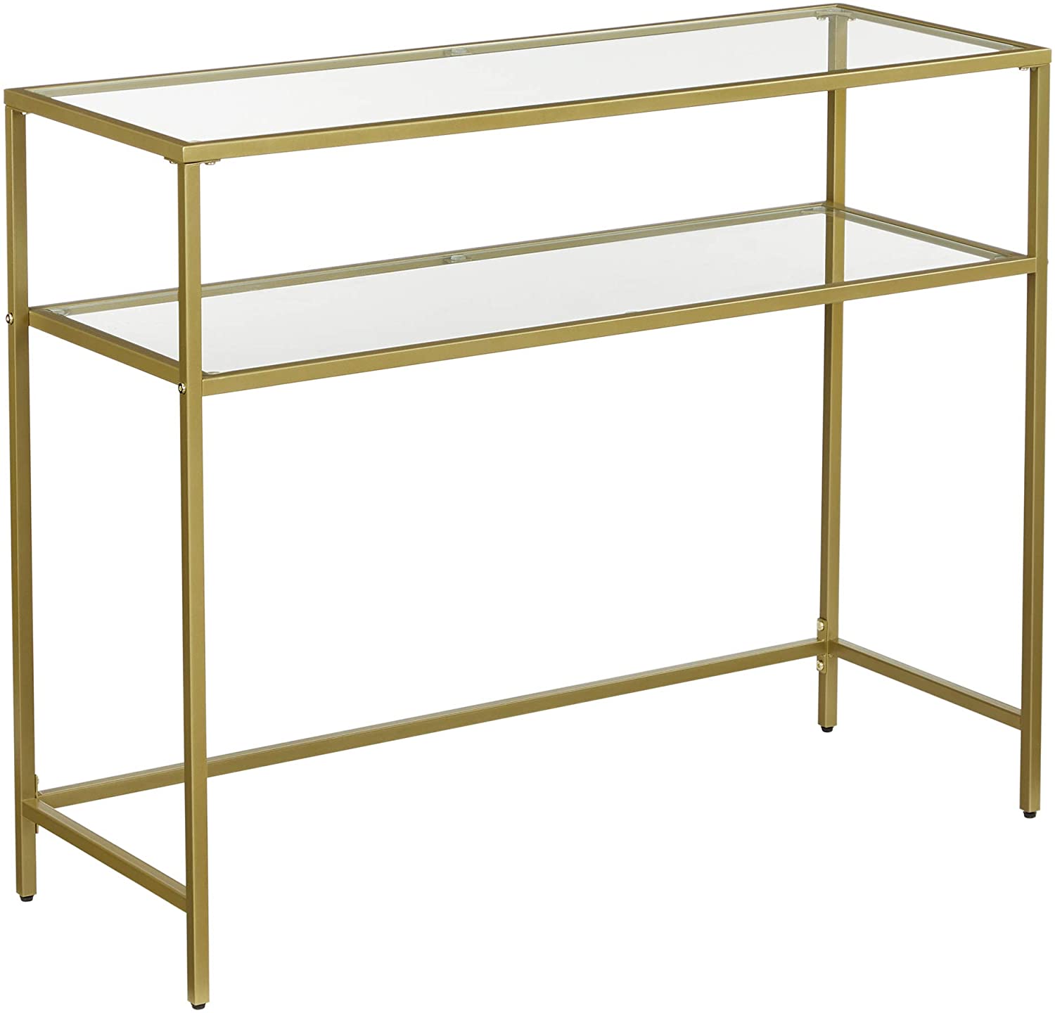 Metal Frame Table With 2 Shelves And Adjustable Feet