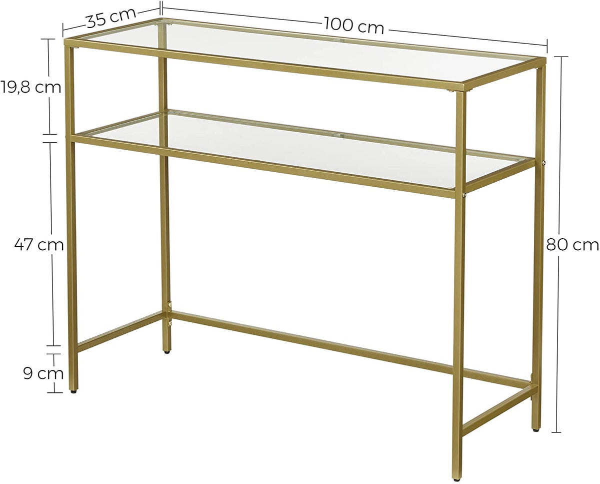 Metal Frame Table With 2 Shelves And Adjustable Feet