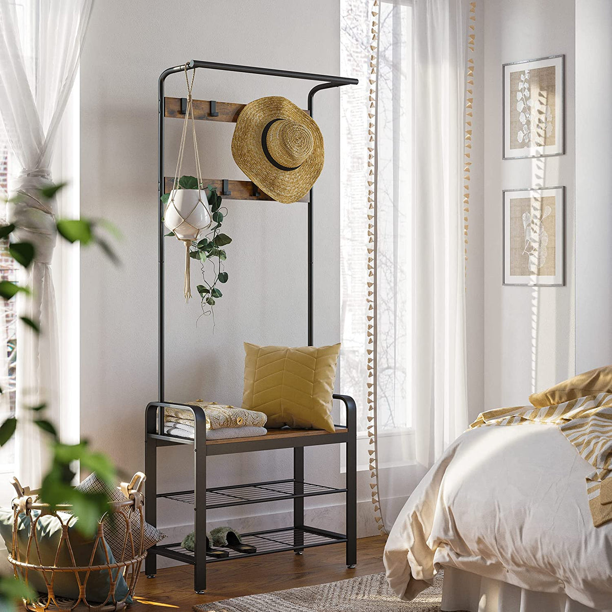 Vintage Coat Rack Shoe Bench