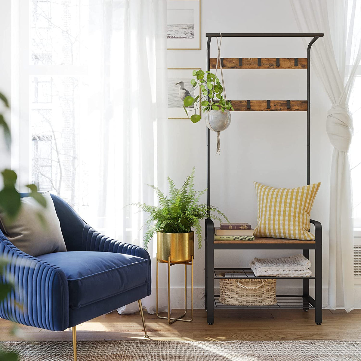 Vintage Coat Rack Shoe Bench