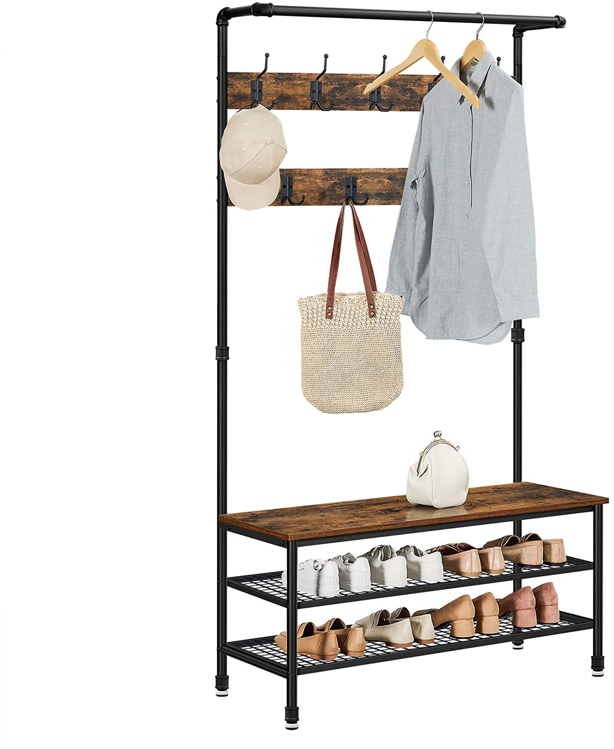 Industrial Coat Rack Stand With 9 Hooks