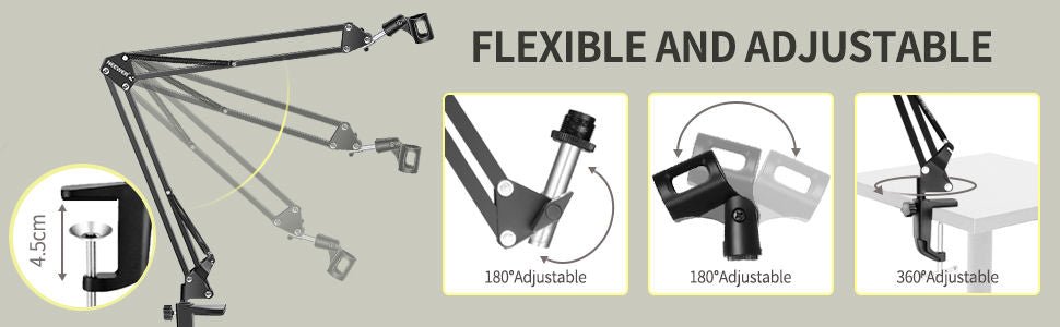 Microphone Radio Broadcasting Stand with 3/8"to 5/8" Screw Adapter and Windscreen Pop Filter