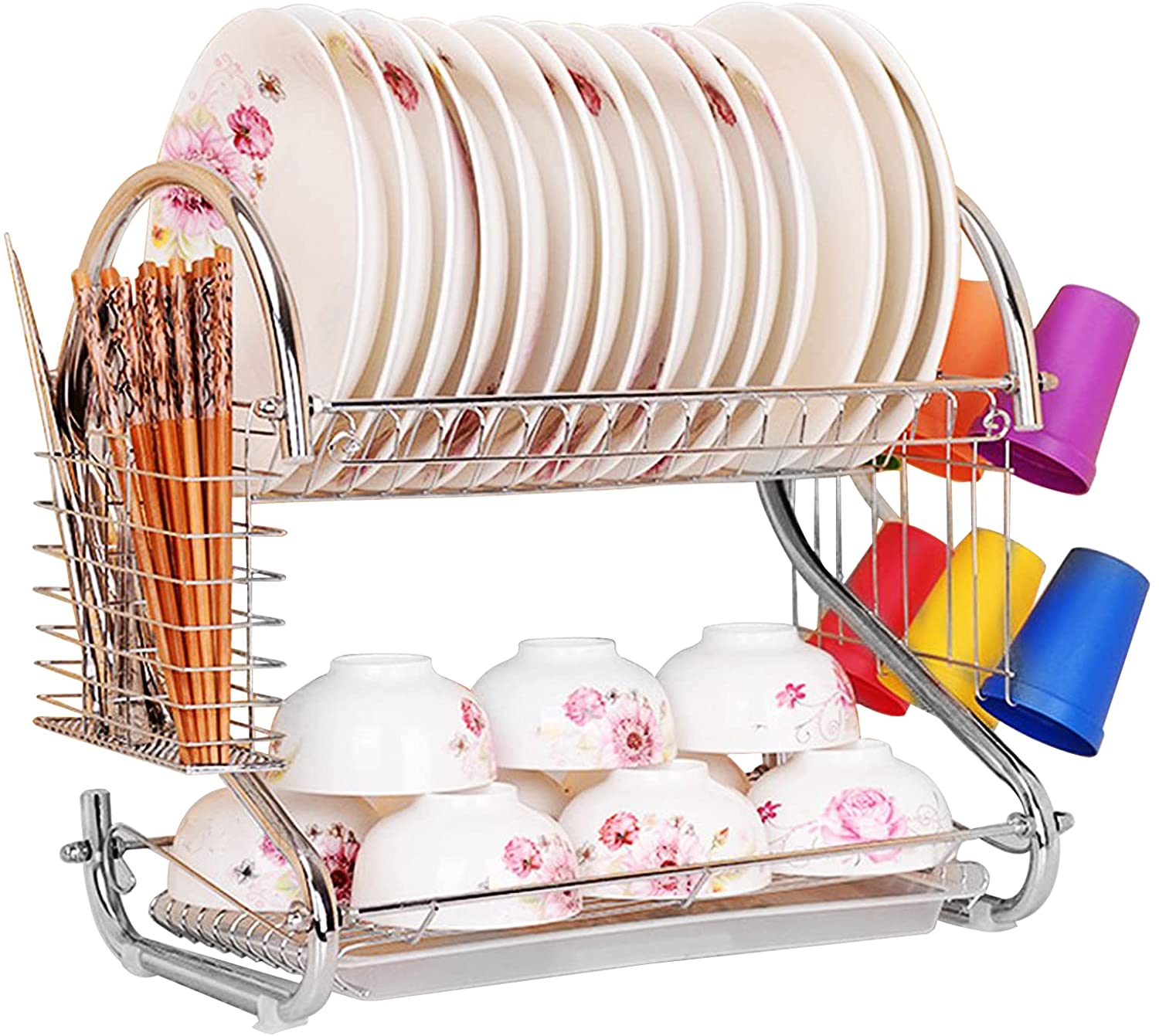 Madala Dish Rack for Kitchen Counter, 2 Tier Dish Rack and Dish Drainer for Kitchen  Organizer, Detachable Dish Drying Rack Dish Dryer with Cup Rack and Utensil  Holder, Large Capacity, Black 