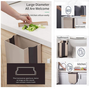 Foldable Wall Trash Bin - Hanging Waste Bin Under Kitchen Sink with Top Ring for Fixing Garbage Bag (Gray)