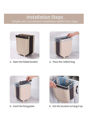 Foldable Wall Trash Bin - Hanging Waste Bin Under Kitchen Sink with Top Ring for Fixing Garbage Bag (Gray)