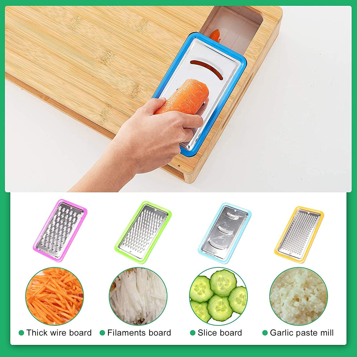Large Bamboo Cutting Board and 4 Containers with Mobile Holder