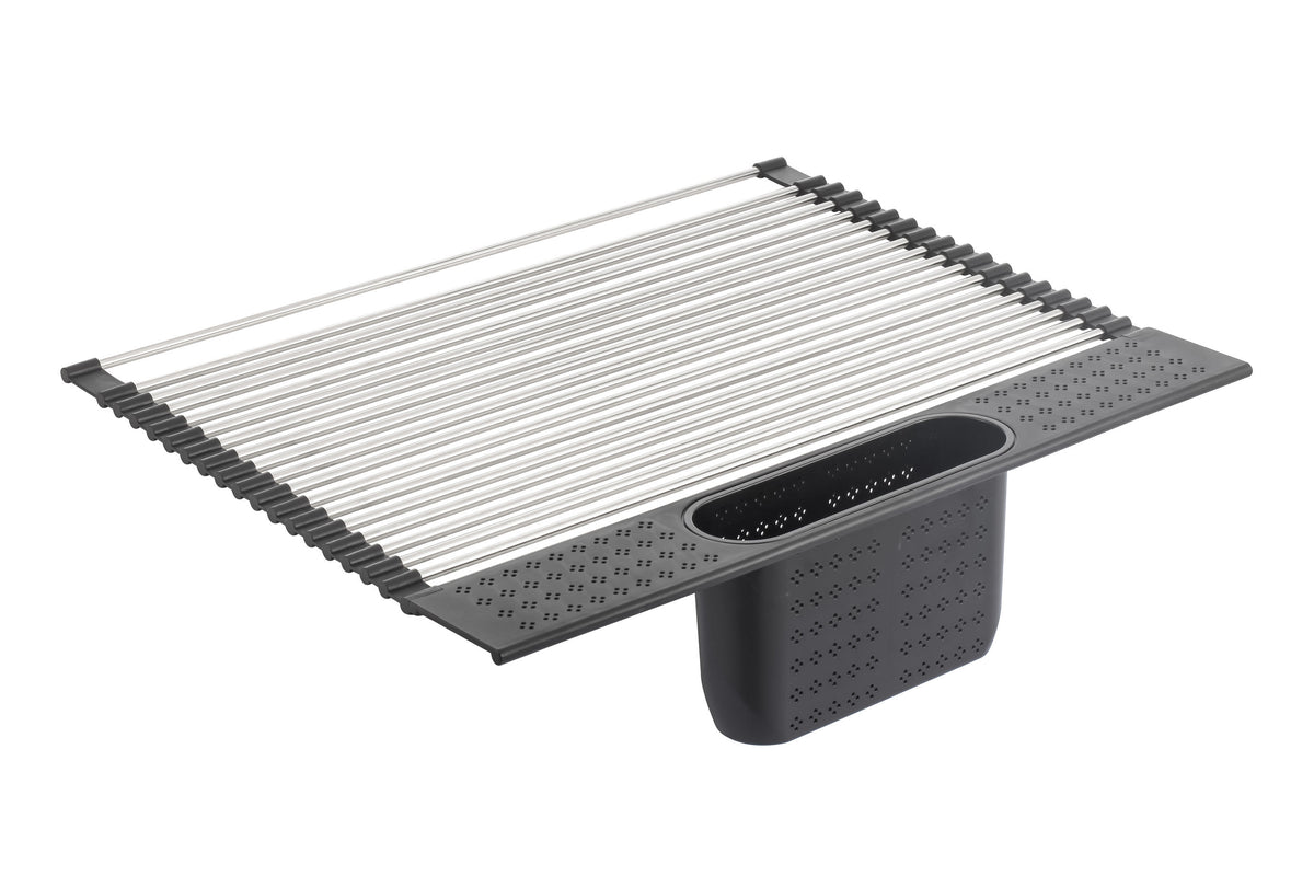 Large Stainless Steel Roll Up Dish Drying Rack with Utensil Holder