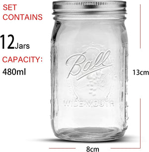 12 Pieces Canning Jars - 480ml Mason Jar Empty Glass Spice Bottles with Airtight Lids and Labels