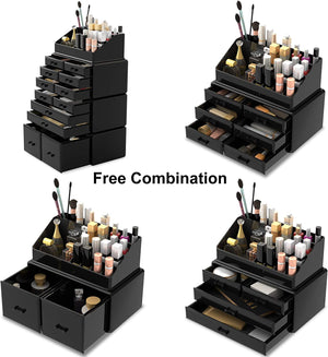 Makeup Cosmetic Organizer Storage with 12 Drawers Display Boxes (Black)