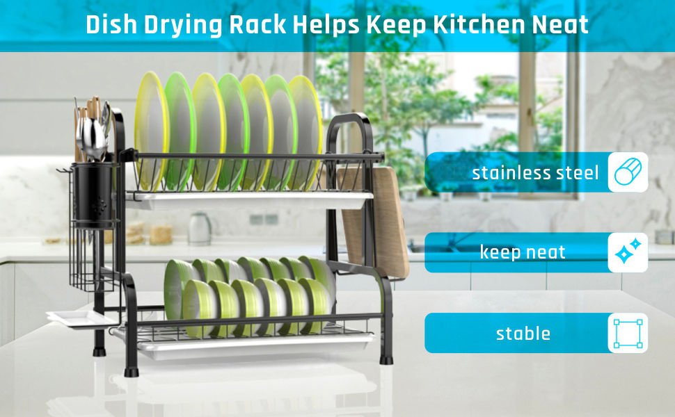 2 Tier Kitchen Counter Dish Drying Rack Utensils Cutting Board Holder  Drainer