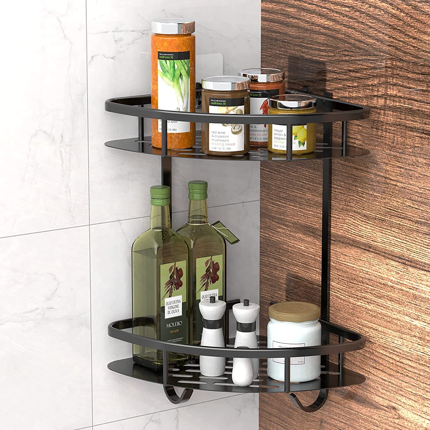 Simple Houseware Bathroom Adhesive Wall Mount Single-Tier Corner Shelf  Shower Caddy, Bronze, (Set of 3)