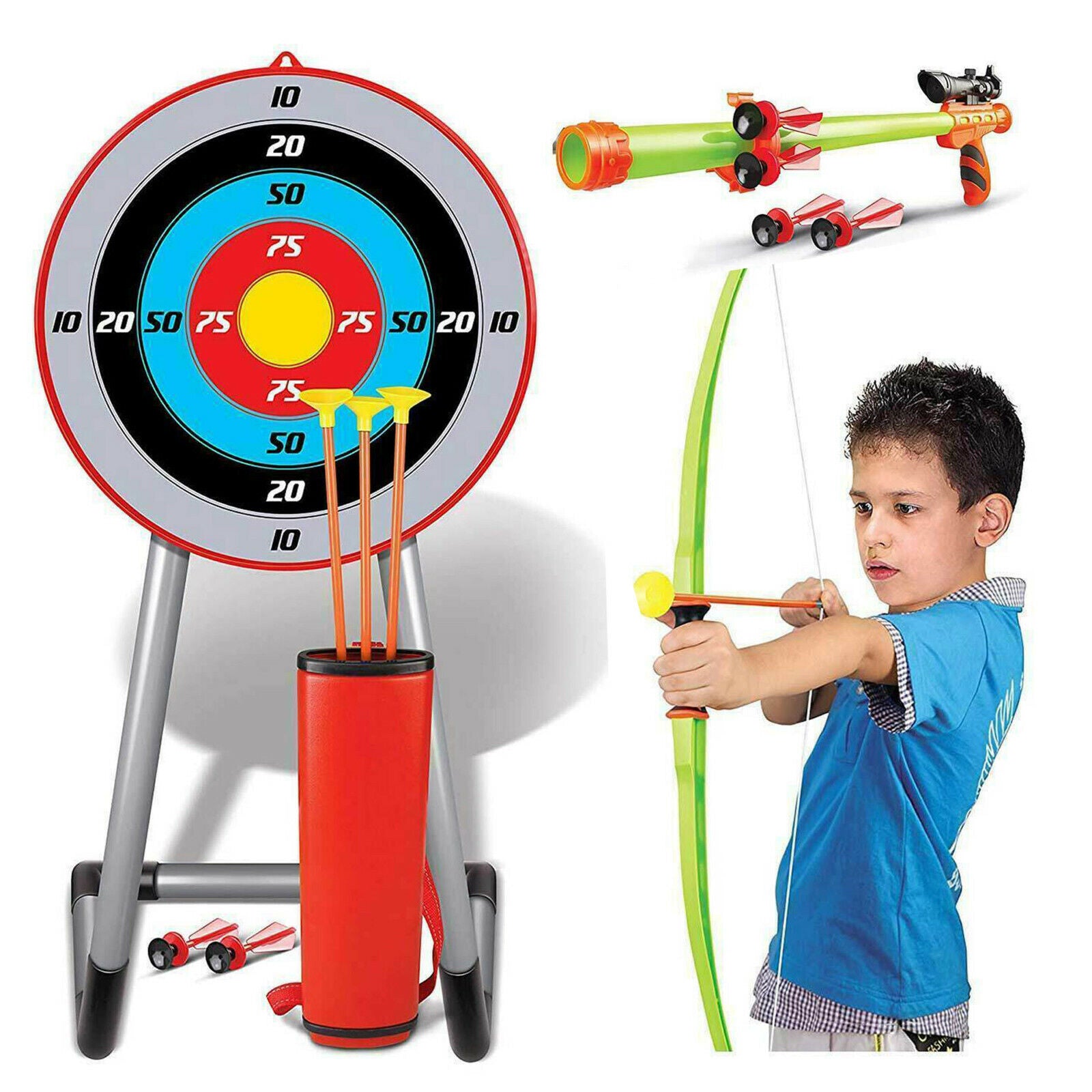 New Kingsport Large 2 in 1 Archery Set - Kids Suction Arrows Target - 90cm Stand