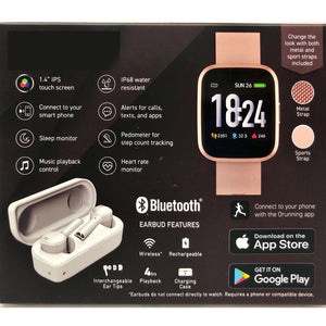 DGTEC 1.4" IPS Rose Gold Smart Fitness Watch with Wireless Earbuds Bundle