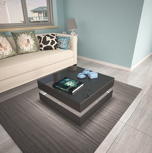 Modern Large High Gloss Coffee Table | LED Lights, Sleek Black Design