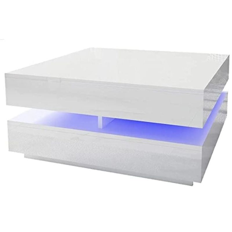Modern Large White High Gloss Coffee Table with LED Lights