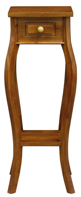 1 Drawer Curved Leg Plant / Lamp Stand - Light Pecan