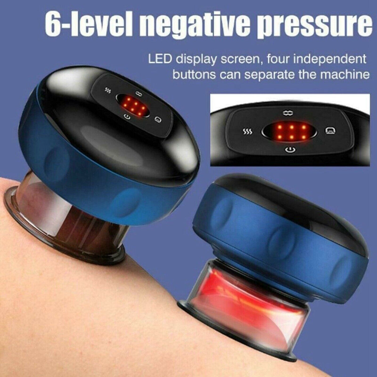 12 Levels Electric Cupping Therapy Smart Scraping Massager | Red Light Heating, Body Slimming (Blue)