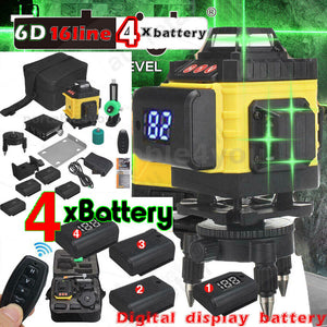 4D Green Light 16 Line Laser Level | Self-Leveling 360° Rotary Cross