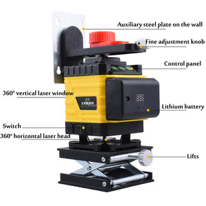 4D Green Light 16 Line Laser Level | Self-Leveling 360° Rotary Cross