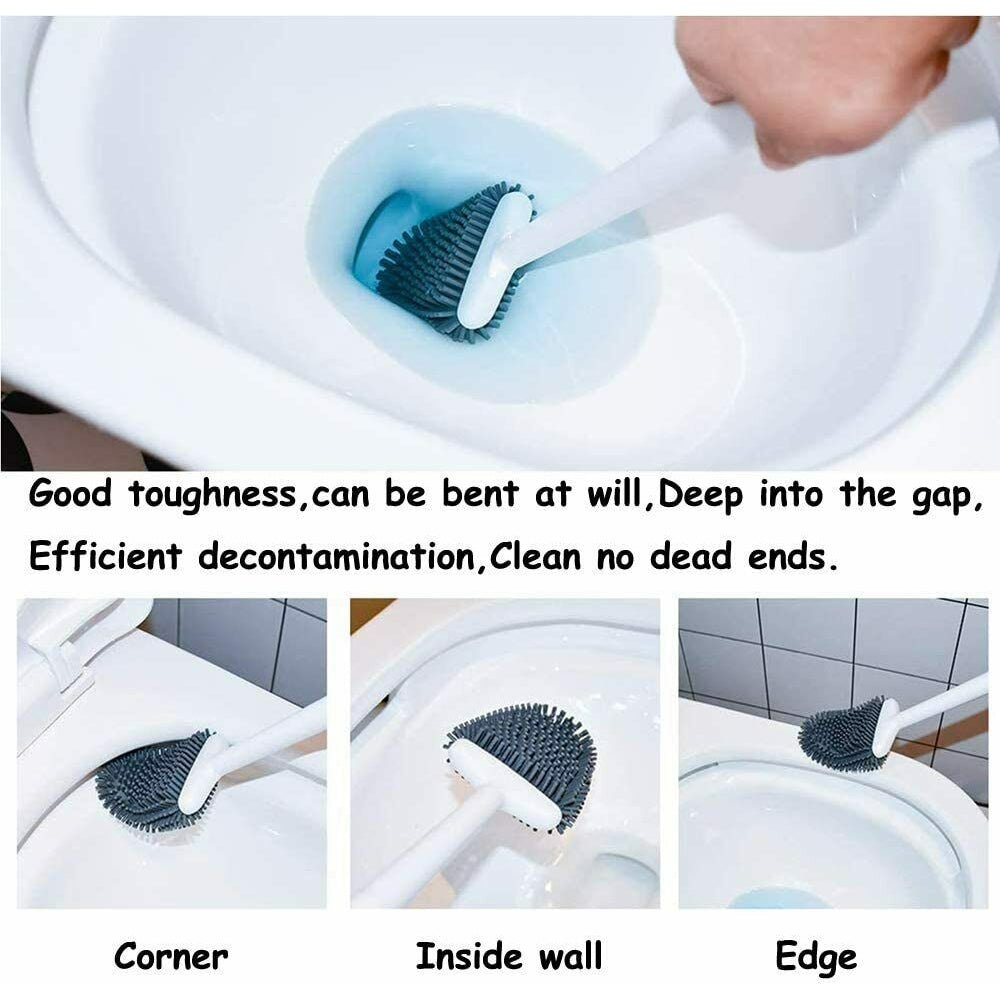 Silicone Toilet Brush With Holder - 36.5cm Deep Cleaner Toilet