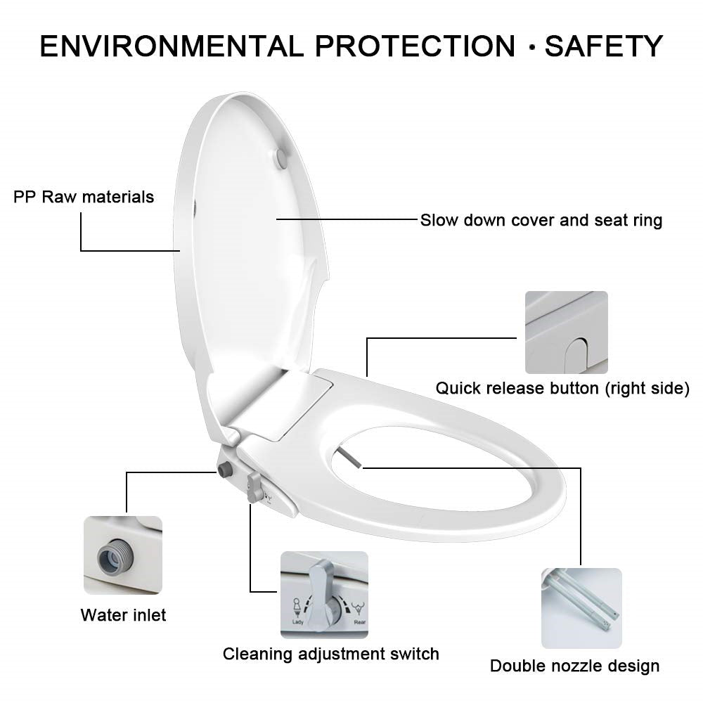 Non-Electric Bidet Toilet Seat | Dual Nozzle Spray Water Wash - O Cover