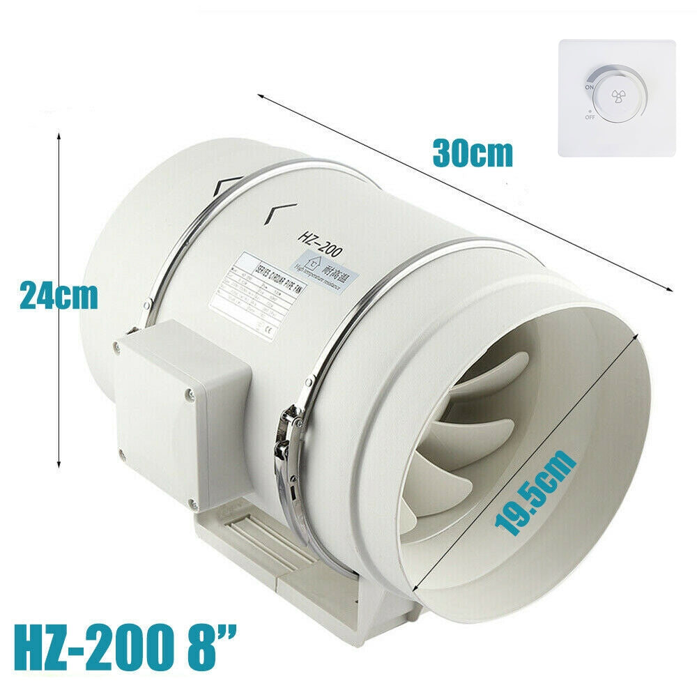 8-Inch Extractor Fan - Hydroponic Inline Exhaust Vent - Industrial