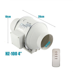 4-Inch Remote Control Extractor Fan - Hydroponic Inline Exhaust Vent - Industrial