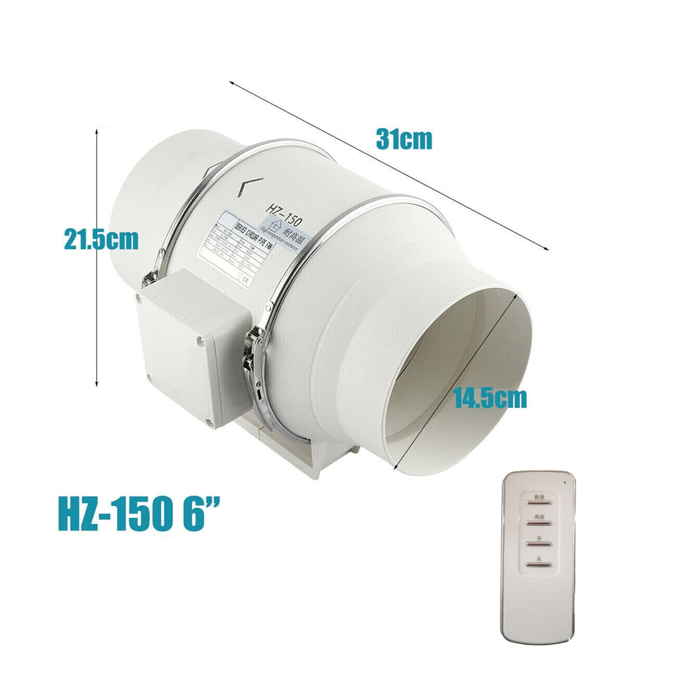 6-Inch Remote Control Extractor Fan - Hydroponic Inline Exhaust Vent - Industrial