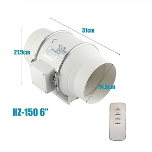 6-Inch Remote Control Extractor Fan - Hydroponic Inline Exhaust Vent - Industrial