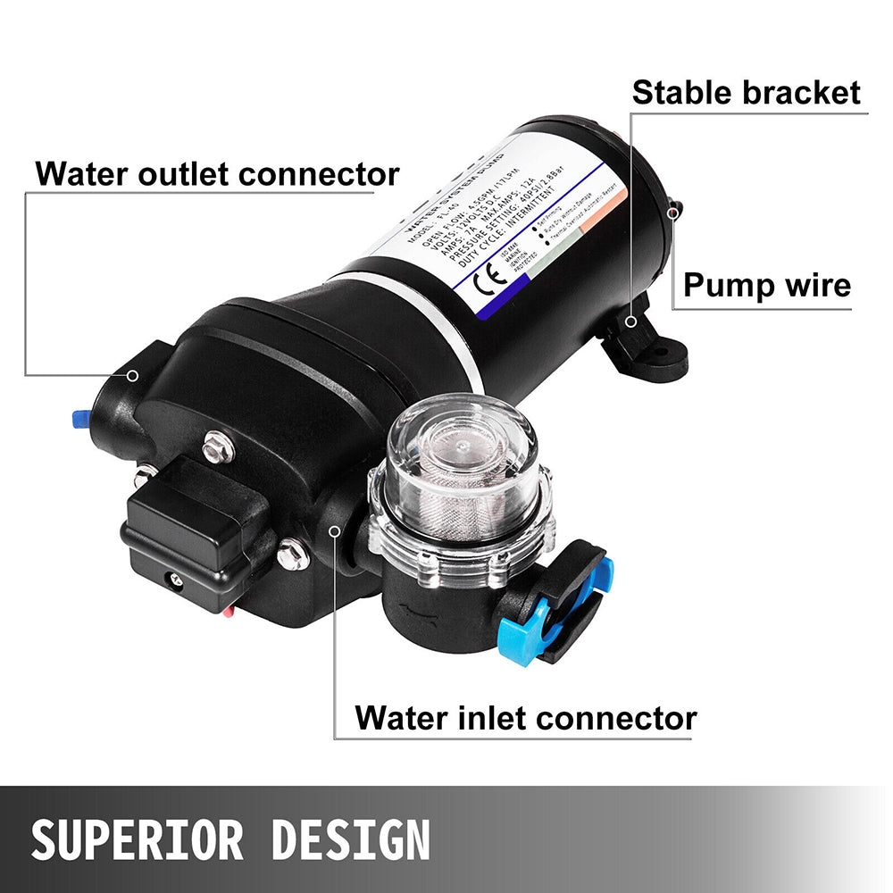 12V Water Pump FL-40 | High Pressure 17/10LPM | For Caravan, Boat, Camp Washdown