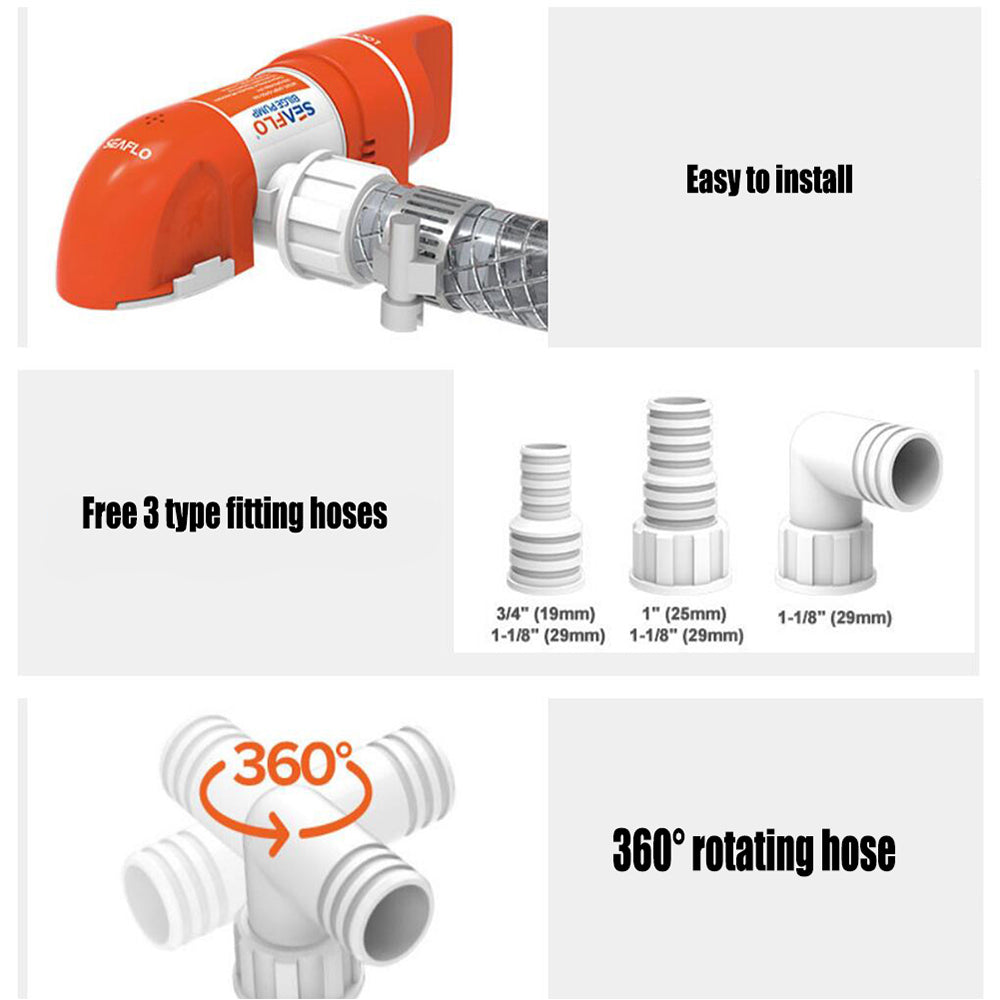 SEAFLO 1100GPH DC12V Automatic Bilge Pump | Low Profile Water Pump for Boat Marine