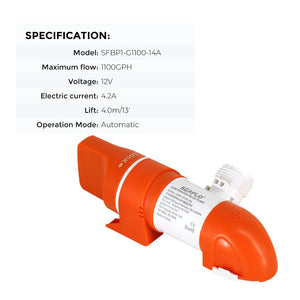 SEAFLO 1100GPH DC12V Automatic Bilge Pump | Low Profile Water Pump for Boat Marine