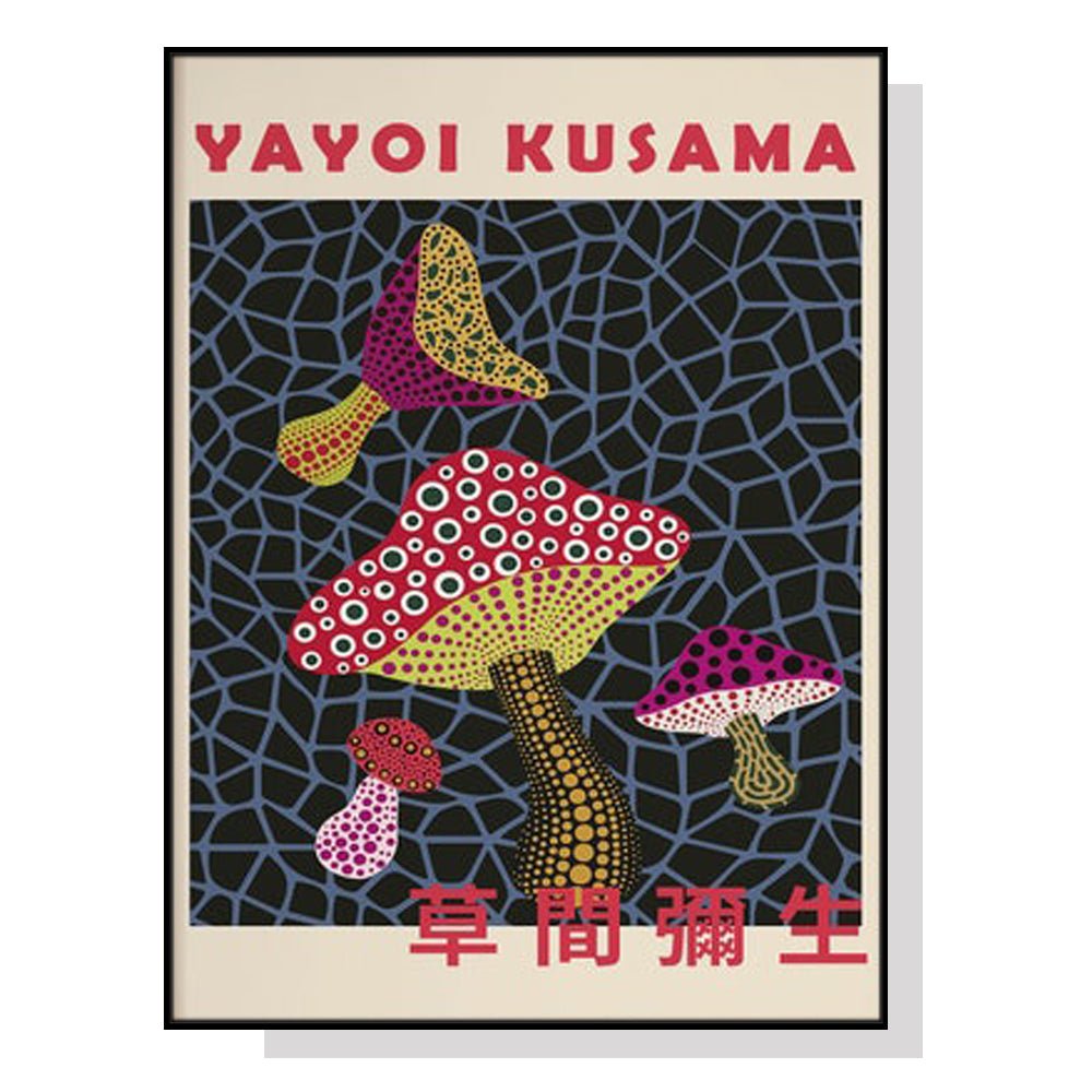 Mushroom By Yayoi Kusama Black Frame Canvas 60cmx90cm