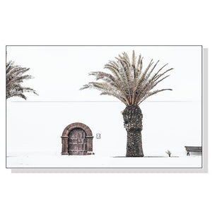 50cmx70cm European Palm Tree White Frame Canvas Wall Art