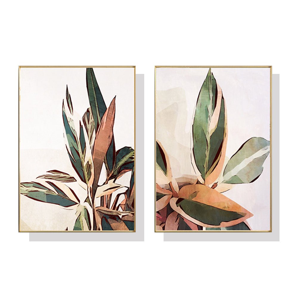 50cmx70cm Botanical Leaves 2 Sets Gold Frame Canvas Wall Art